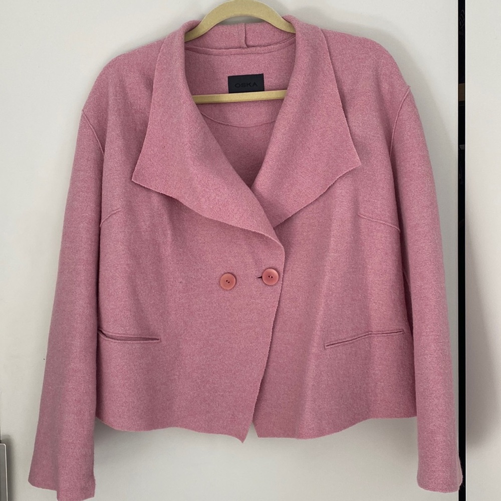 OSKA cropped pink light boiled wool jacket size L